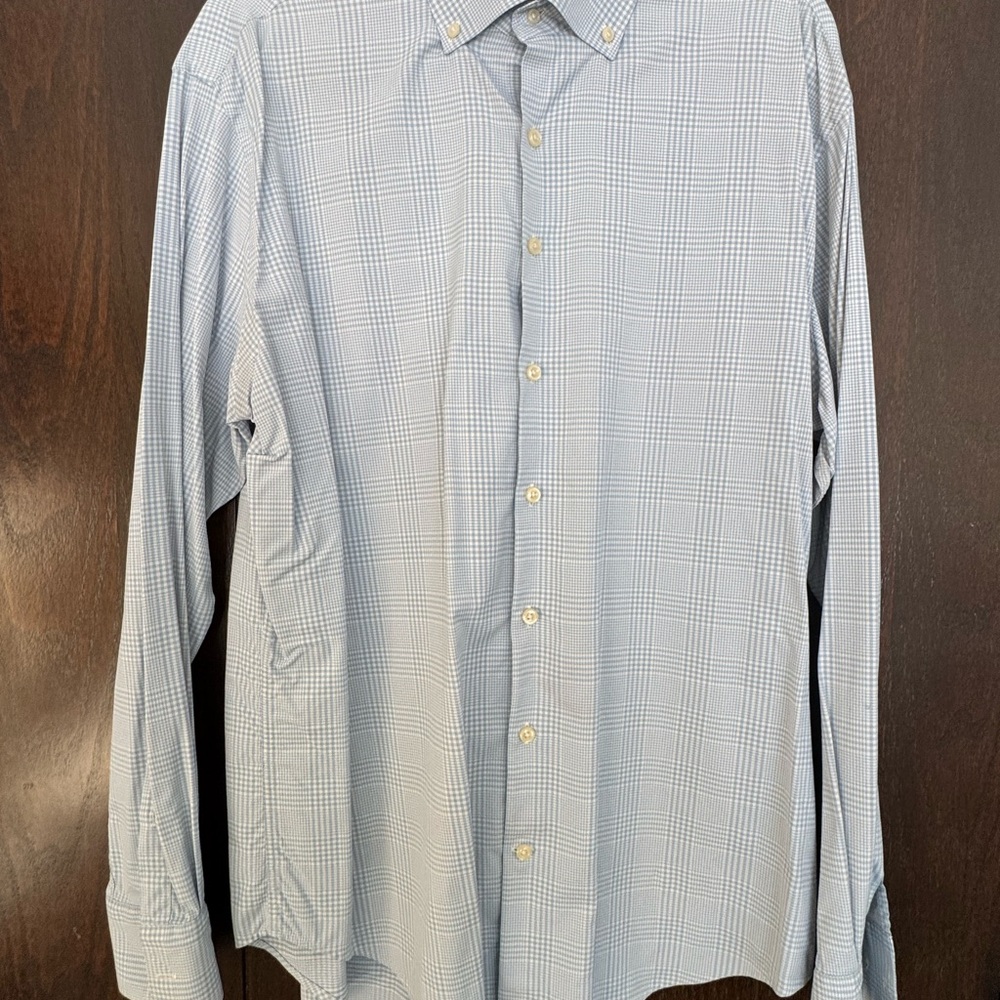 Peter Millar Light Blue Plaid Button Down Shirt